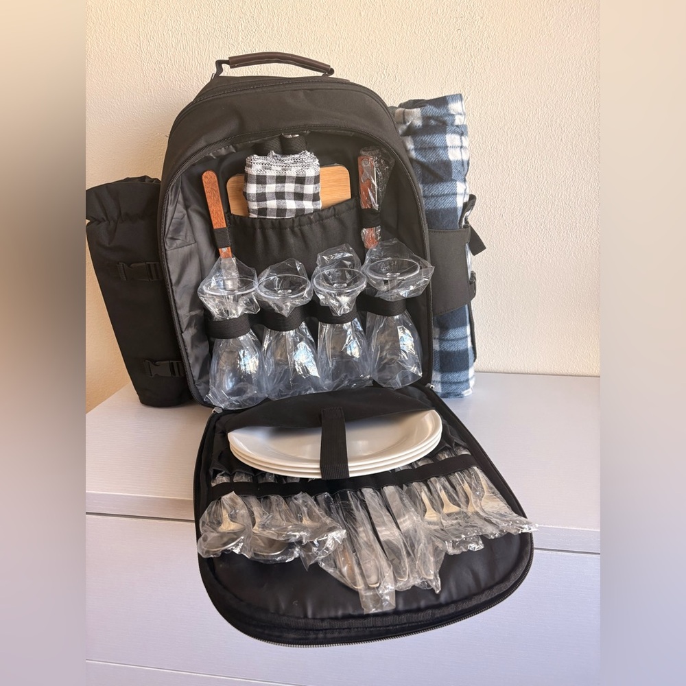 Black Picnic Backpack Set of 4